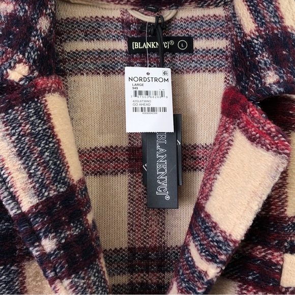 Blank NYC Go Ahead Teddy Red Cream Plaid Oversized Wool Blend Button Jacket Coat - Picture 11 of 11